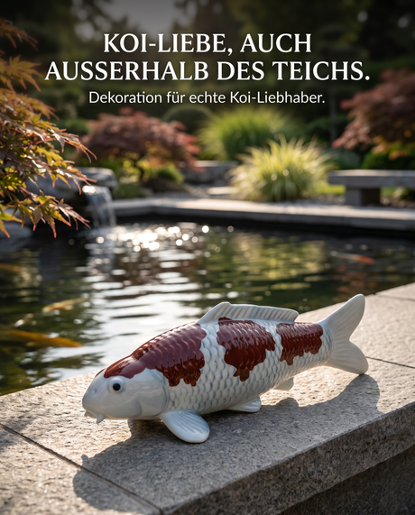 Handbemalte Koi Figur weiss braun Teichrand Gartendeko japanischer Garten Fischfigur Schuppenstruktur Handarbeit Unikat Steinplatte Teichdeko Dekoration KoiLiebhaber Outdoor