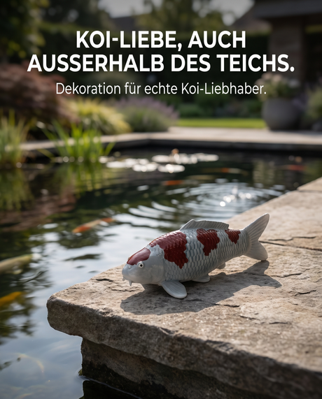 Handbemalte Koi Figur weiss braun Teichrand Gartendeko japanischer Garten Fischfigur Schuppenstruktur Handarbeit Unikat Steinplatte Teichdeko Dekoration KoiLiebhaber Outdoor