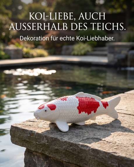 Handbemalte Koi Figur rot weiss Teichrand Gartendeko japanischer Garten Fischfigur Schuppenstruktur Handarbeit Unikat Steinplatte Teichdekoration KoiLiebhaber Outdoor Blickfang