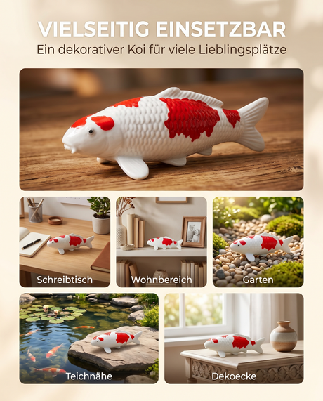 Handbemalte Koi Figur rot weiss vielseitige Dekoration Schreibtisch Wohnbereich Garten Teichnaehe Dekoecke Fischfigur Handarbeit Unikat Wohnaccessoire Gartendeko Blickfang