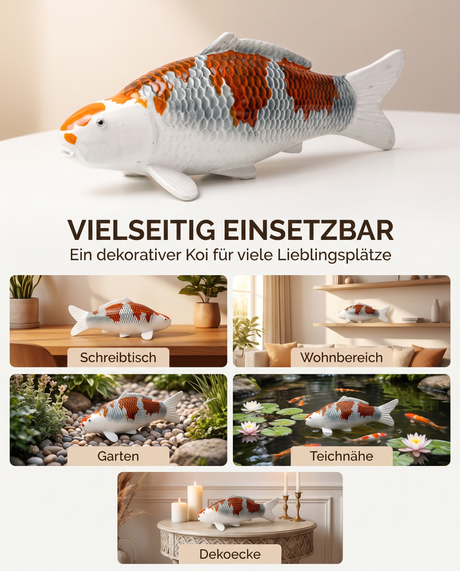 Handbemalte Kujaku Koi-Figur als vielseitige Dekoration für Schreibtisch, Wohnbereich, Garten und Teichnähe