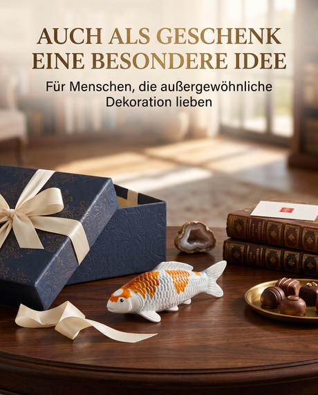 Handbemalte Kujaku Koi-Figur als besondere Geschenkidee für Liebhaber außergewöhnlicher Dekoration