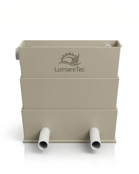 LumareTec ClearFlow 100 Rieselfilter für Koiteiche Seitenansicht mit Filterstufen und Rohranschlüssen