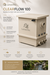 LumareTec ClearFlow 100 Rieselfilter für Koiteiche Seitenansicht mit Filterstufen und Rohranschlüssen