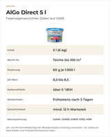 Daten OASE AlGo Direct 5 l: Reichweite, Dosierung, pH-Wert, Karbonathärte, Wartezeiten und Kennzeichnung