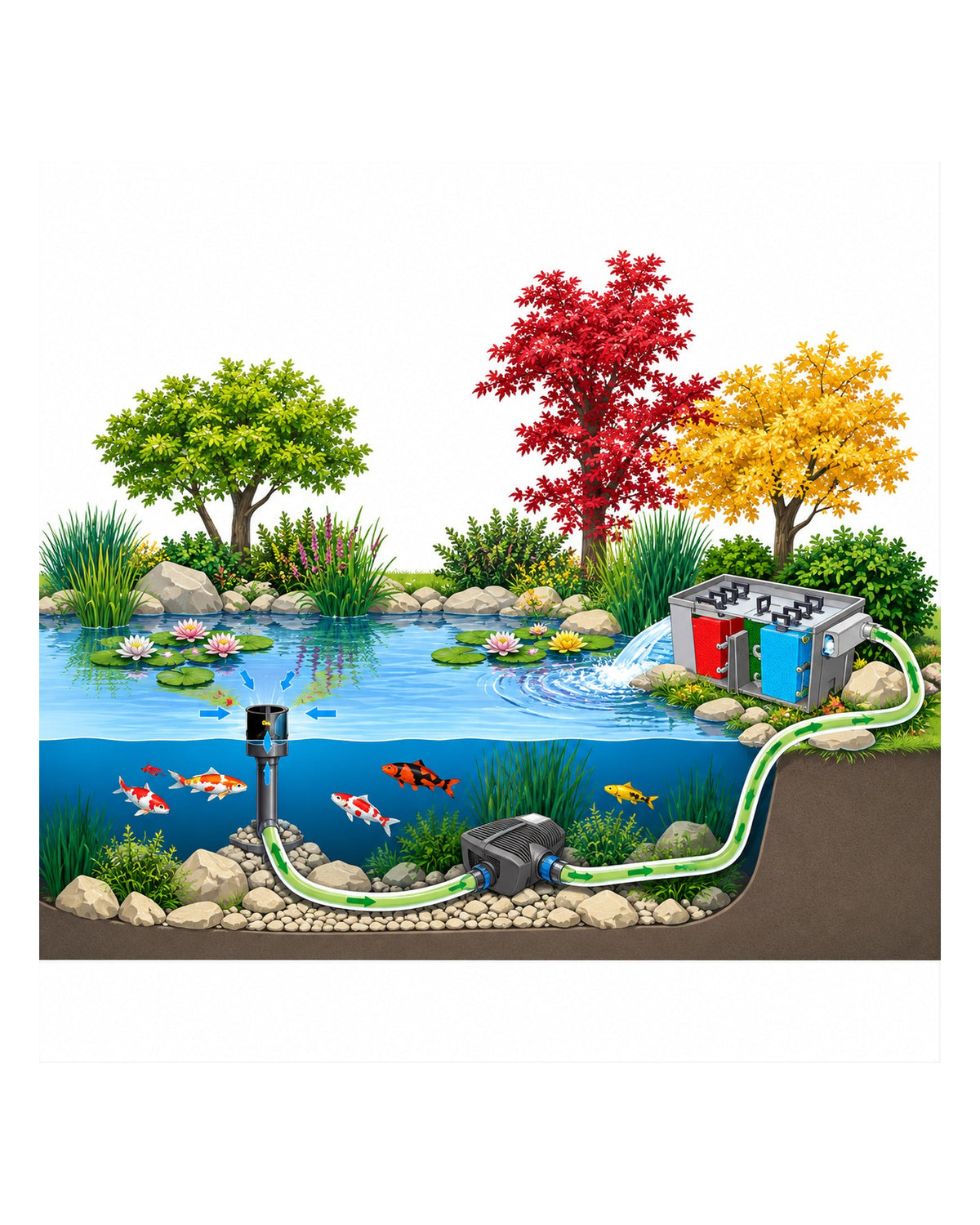 Einbau-Beispiel: OASE AquaMax Eco Premium im Gartenteich mit Filter