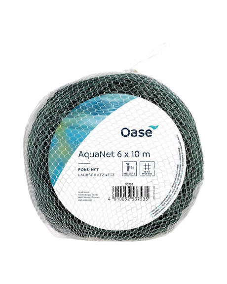 OASE AquaNet 6 × 10 m: aufgerolltes Teichnetz in der Packung mit Etikett