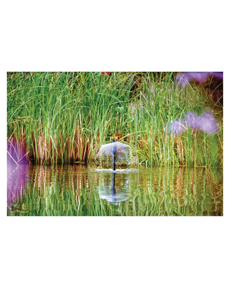 OASE Aquarius Fountain Set Classic: glockenförmiges Wasserbild im Teich vor Schilf