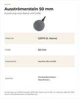 Daten OASE Ausströmerstein 50 mm: zugeordnetes OASE-Ersatzteil, Größe und passende Geräte