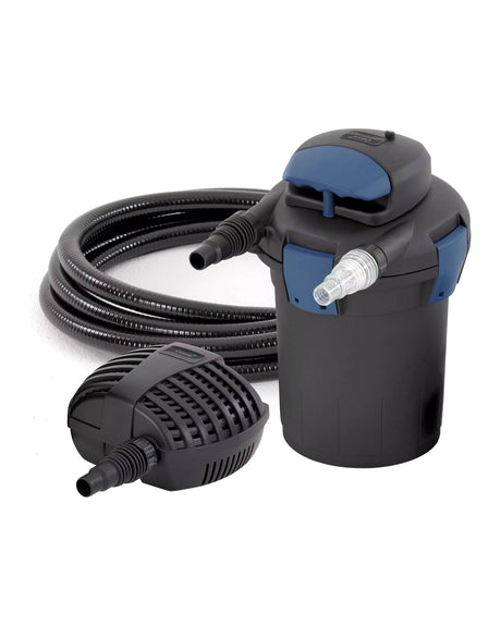 OASE BioPress Set 4000: kleiner Druckfilter mit seitlichen Anschlüssen, Filterpumpe und Schlauch