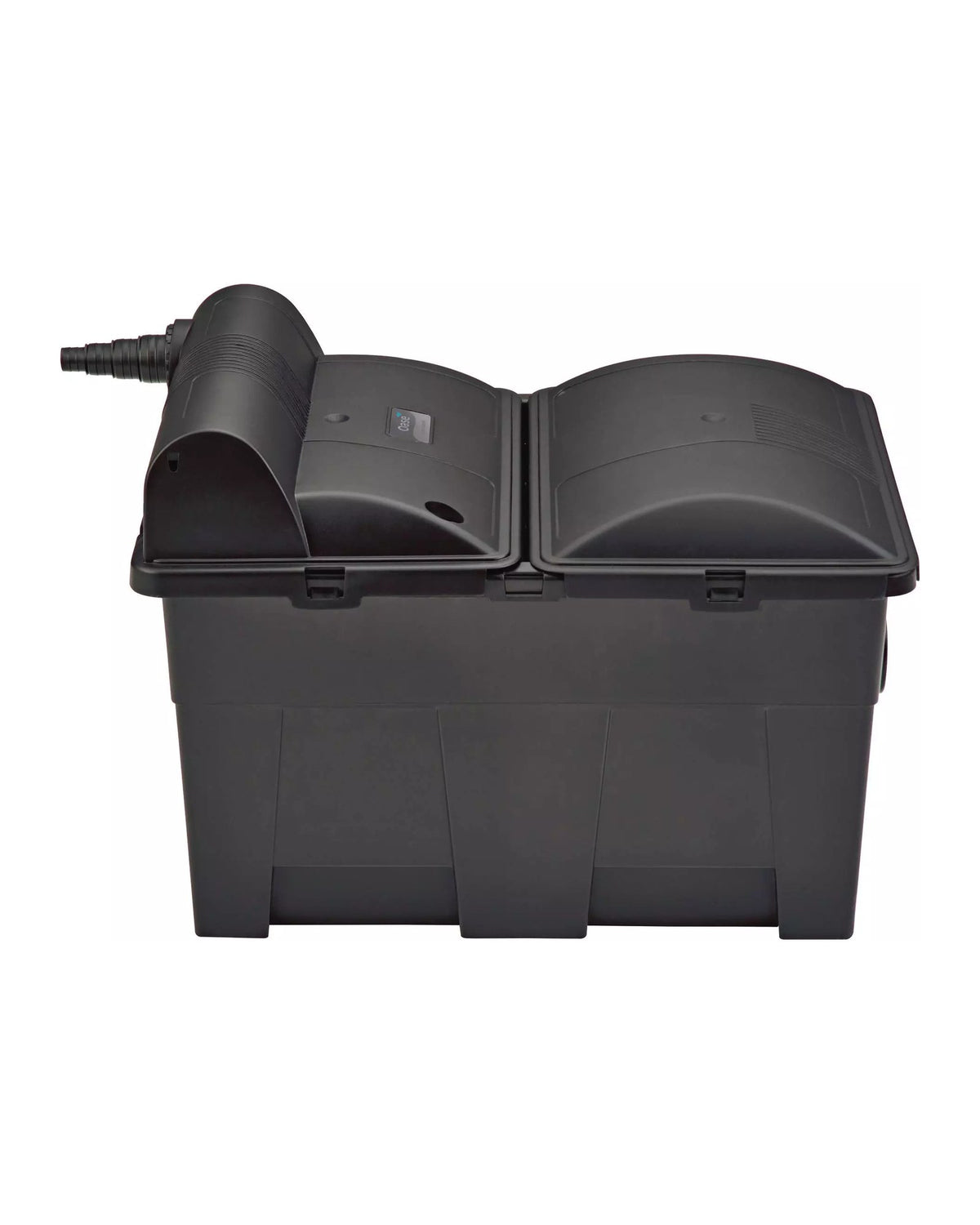 OASE BioSmart UVC 16000 von der Seite: UVC-Haube mit Zulauf und zweiteiliger Deckel