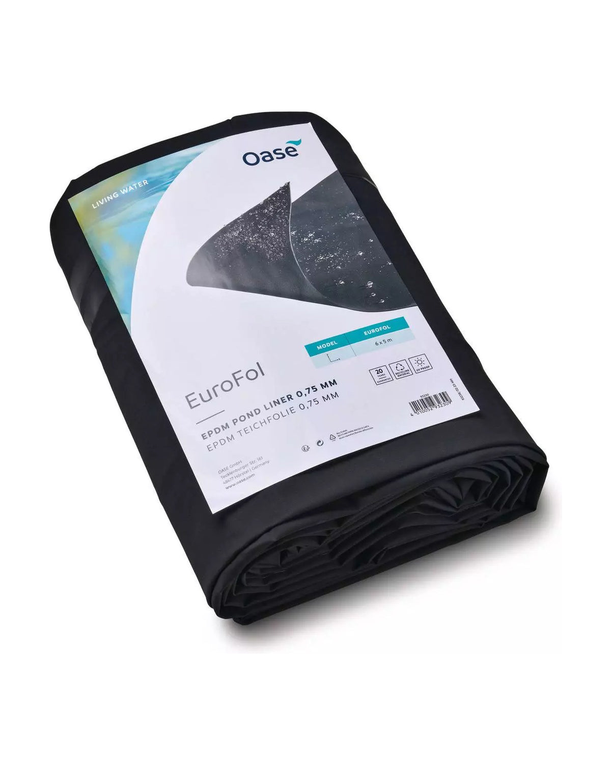 OASE EuroFol EPDM-Teichfolie 0,75 mm, Abschnitt 5 × 6 m gefaltet in der Banderole