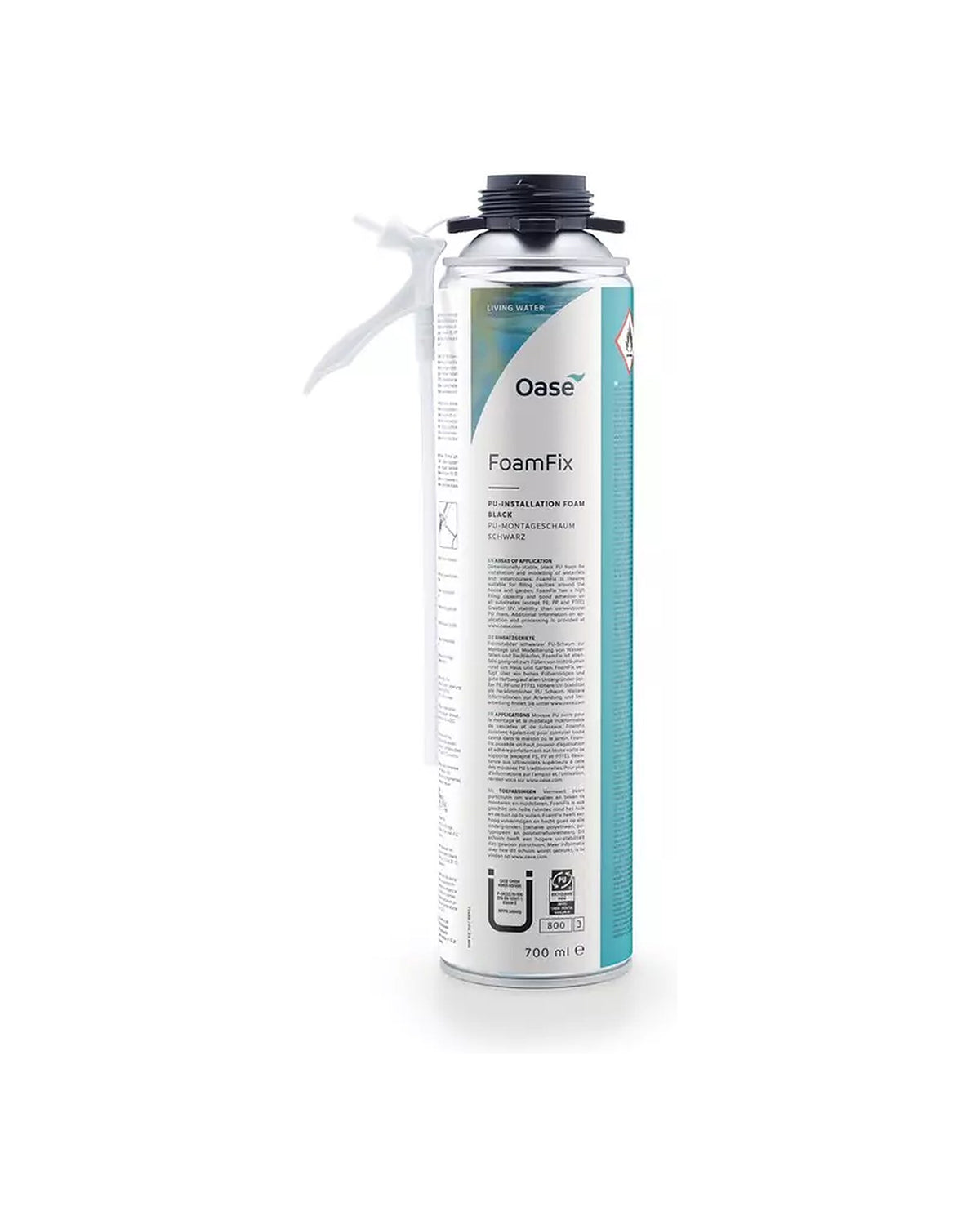 OASE FoamFix PU-Montageschaum schwarz, 700-ml-Dose mit aufgestecktem Schaumdispenser