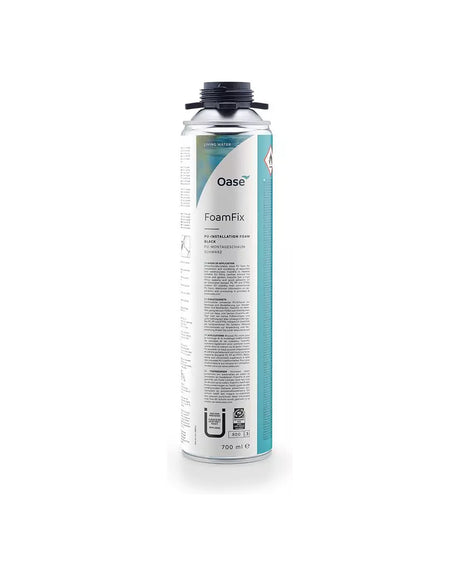 OASE FoamFix 700-ml-Dose von vorn mit Etikett „PU-Montageschaum schwarz“