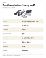 Daten OASE LED-Schwimmfontänenbeleuchtung weiß: Strahler, Lichtstrom, Lichtfarbe, Leistung, Kabel und Gewicht