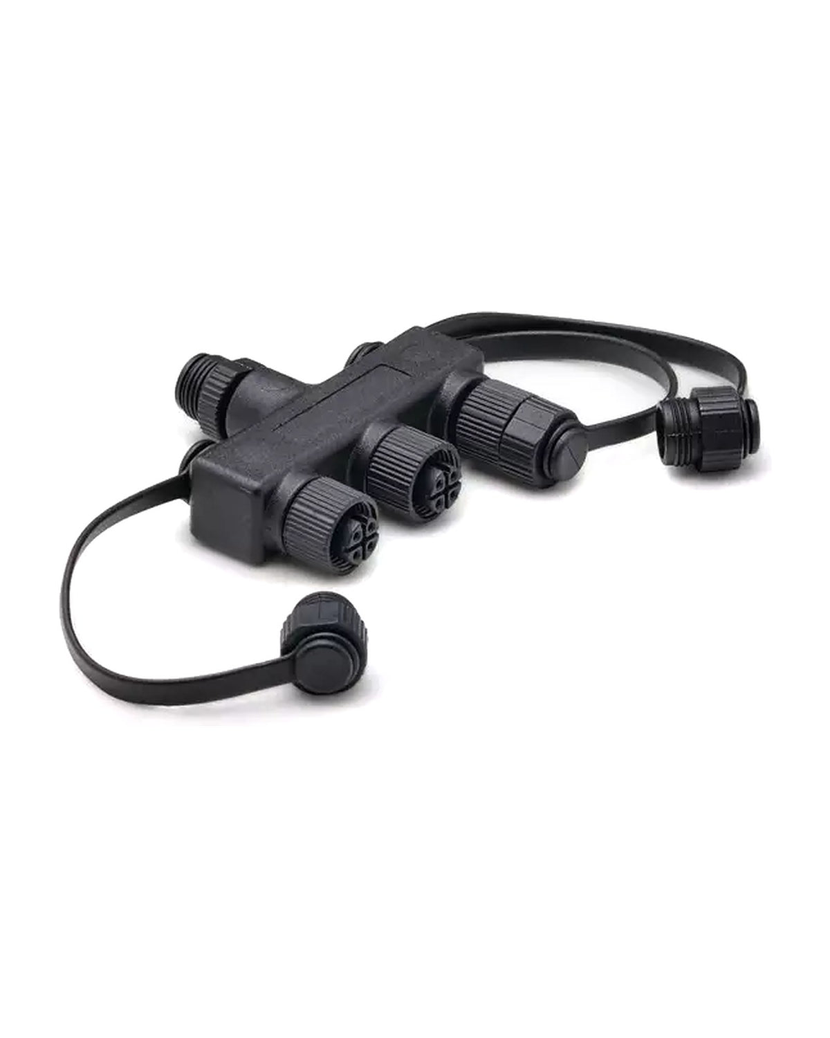 Dreifach-Verteiler RGB von der Seite mit den drei verschraubten Buchsen