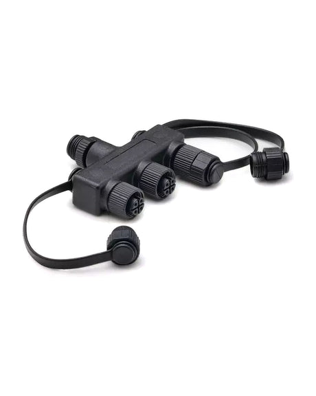 Dreifach-Verteiler RGB von der Seite mit den drei verschraubten Buchsen
