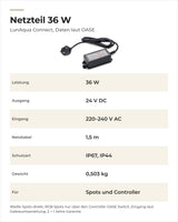 Daten OASE LunAqua Connect Netzteil 36 W: Leistung, Ausgang, Netzkabel, Schutzart und Gewicht