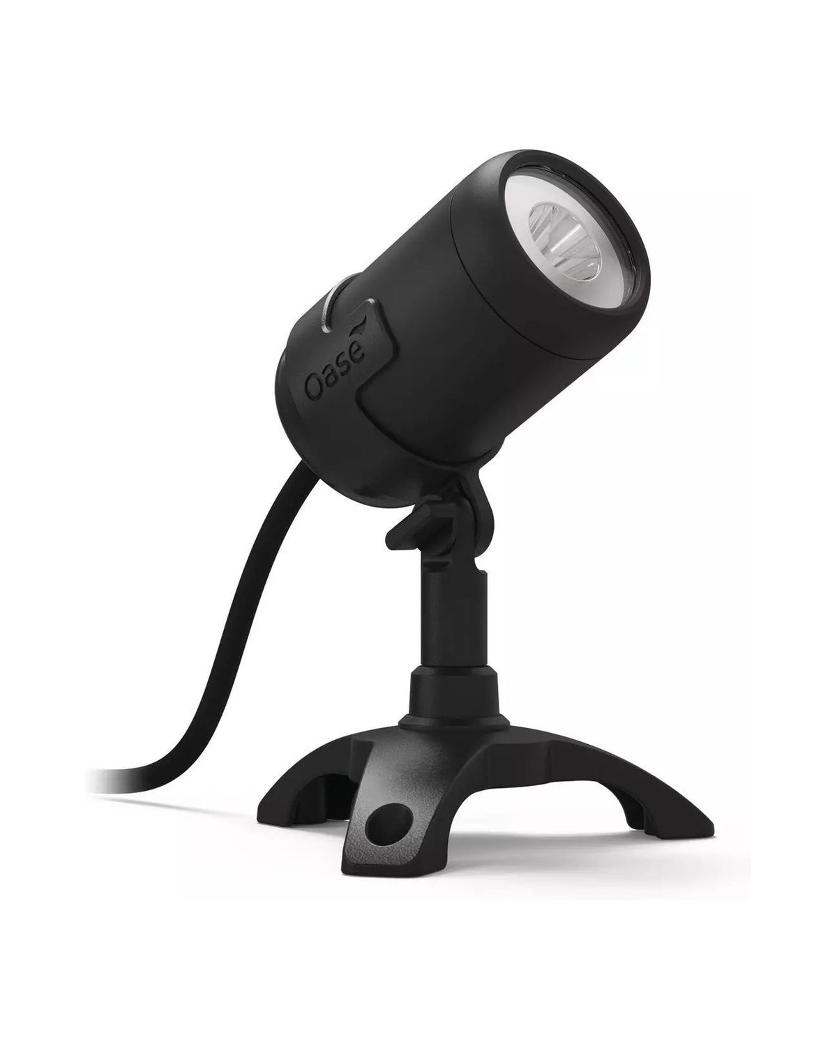 OASE LunAqua Connect Solo weiß M bzw. L (gleiches Gehäuse) auf dem Standfuß, Linse leuchtet