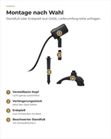 Montage des OASE LunAqua Connect Solo weiß mit Nummern: Kopf, Verlängerungsstück, Erdspieß und Standfuß