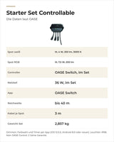 Daten OASE LunAqua Connect Starter Set Controllable: Spots, Controller, App, Reichweite, Netzteil, Gewicht