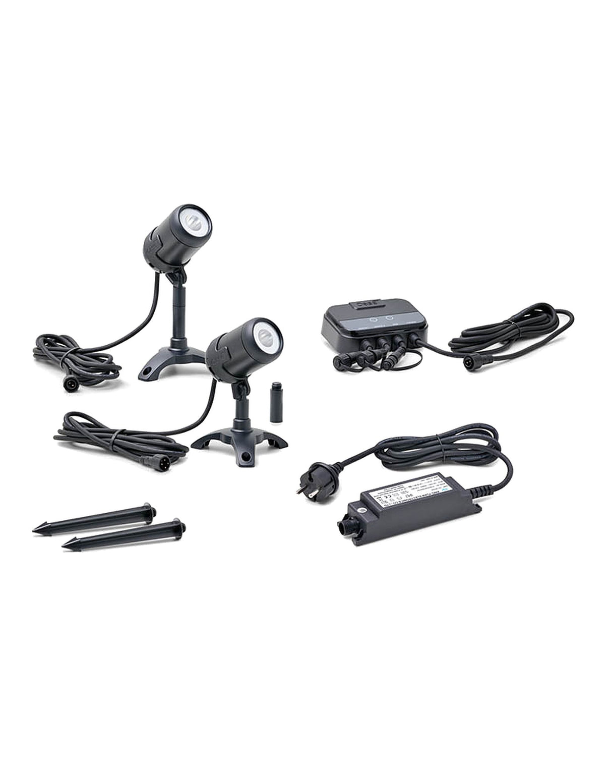 OASE LunAqua Connect Starter Set: zwei Spots M, Controller, Netzteil, zwei Erdspieße und Verlängerungsstücke