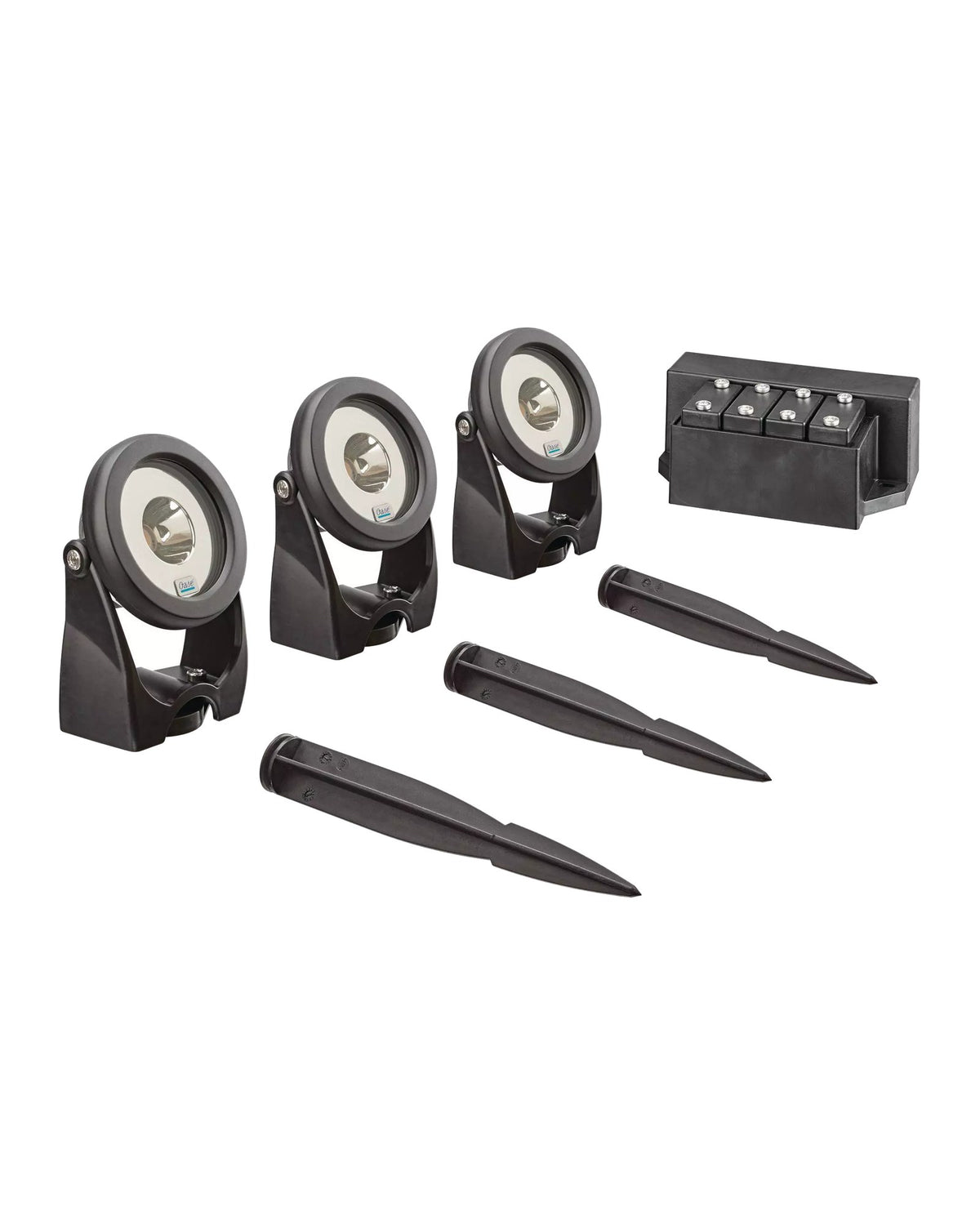 OASE LunAqua Power LED Set 3: drei Strahler, Treiber mit vier Anschlüssen und drei Erdspieße