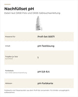 Daten OASE Nachfüllset pH 50664: Inhalt, Tropfen je Test, Farbskala