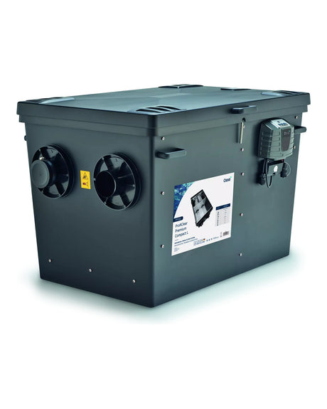OASE ProfiClear Premium Compact-L gepumpt, Ablaufseite mit zwei Abläufen und Steuereinheit