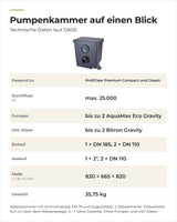 Technische Daten OASE ProfiClear Pumpenkammer Compact/Classic: Durchfluss, Pumpen, Anschlüsse, Maße