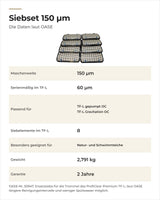 Daten OASE ProfiClear Premium Siebset 150 µm: Maschenweite, passende Filter, Siebelemente, Gewicht, Garantie