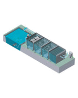 Gepumptes System als Beispiel: Pumpe im Teich, TF-L, zwei Moving-Bed-Module, Ablaufmodul (separat erhältlich)