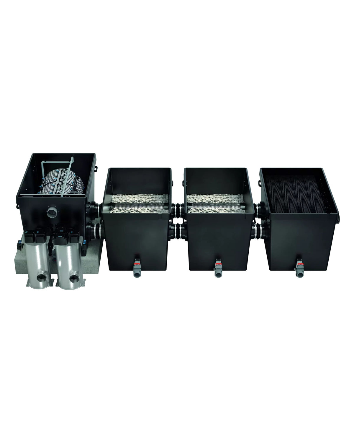 ProfiClear Premium XL gepumpt: TF-XL mit Bitron Premium, zwei XL Moving Bed, Ablaufmodul (separat erhältlich)