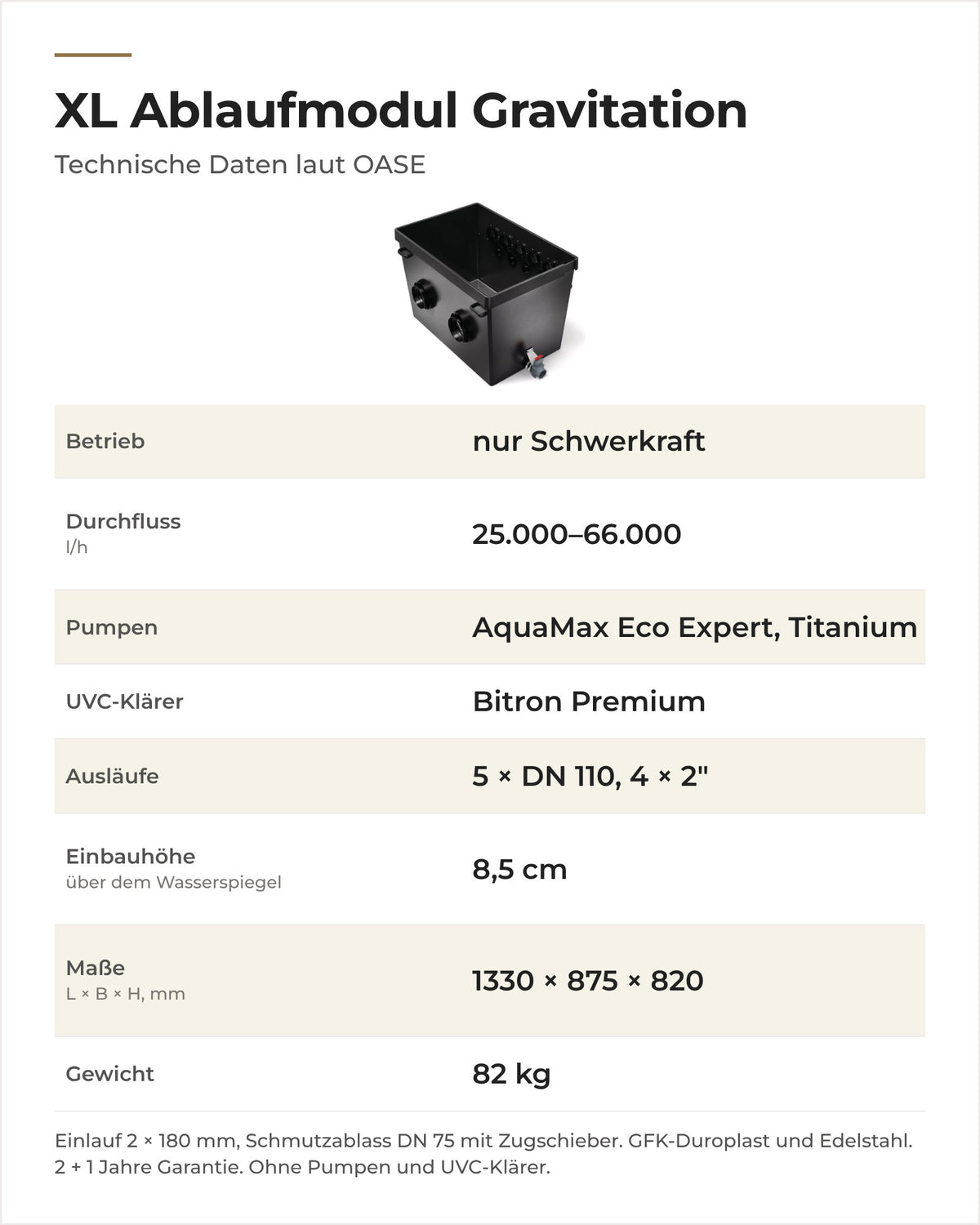 Technische Daten OASE ProfiClear Premium XL Ablaufmodul Gravitation: Durchfluss, Pumpen, Maße
