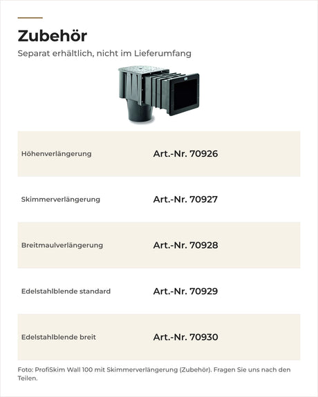 Zubehör OASE ProfiSkim Wall, nicht im Lieferumfang; Foto mit optionaler Skimmerverlängerung