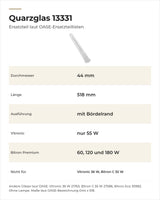 Daten OASE Quarzglas 13331: Maße, Bördelrand, passende Vitronic und Bitron Premium, nicht passende Geräte