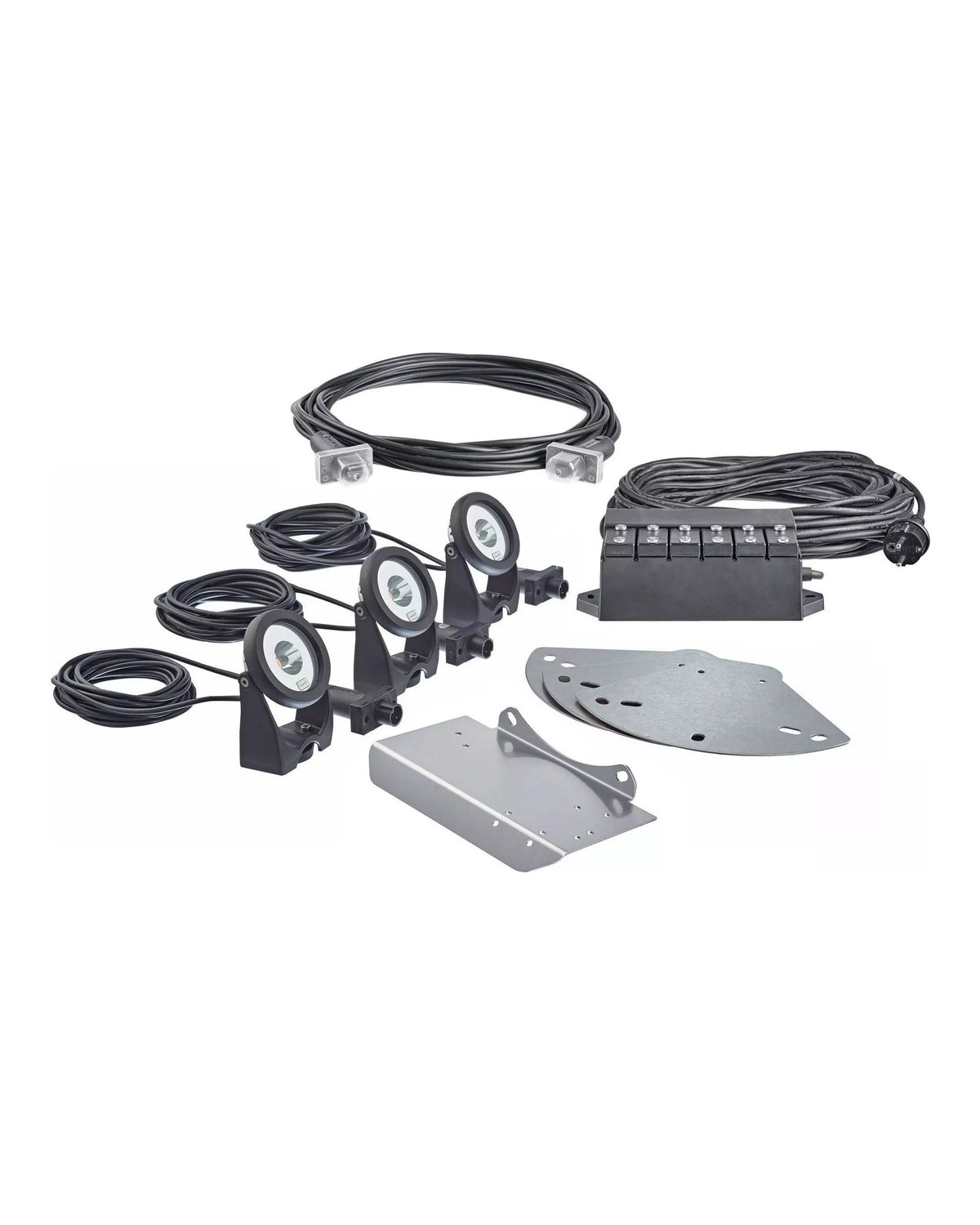 OASE Beleuchtungsset RGB: drei Strahler, Controller, OASE-Control-Kabel, drei Halter und ein Winkelhalter