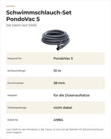 Daten OASE Schwimmschlauch-Set PondoVac 5: passendes Gerät, Schlauchlänge, Durchmesser und Adapter