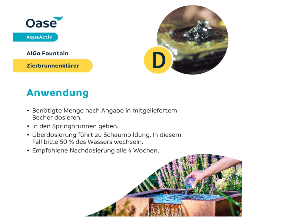 Oase Zierbrunnenklärer AlGo Fountain 5 L – Klarwasser für Brunnen und Wasserspiele