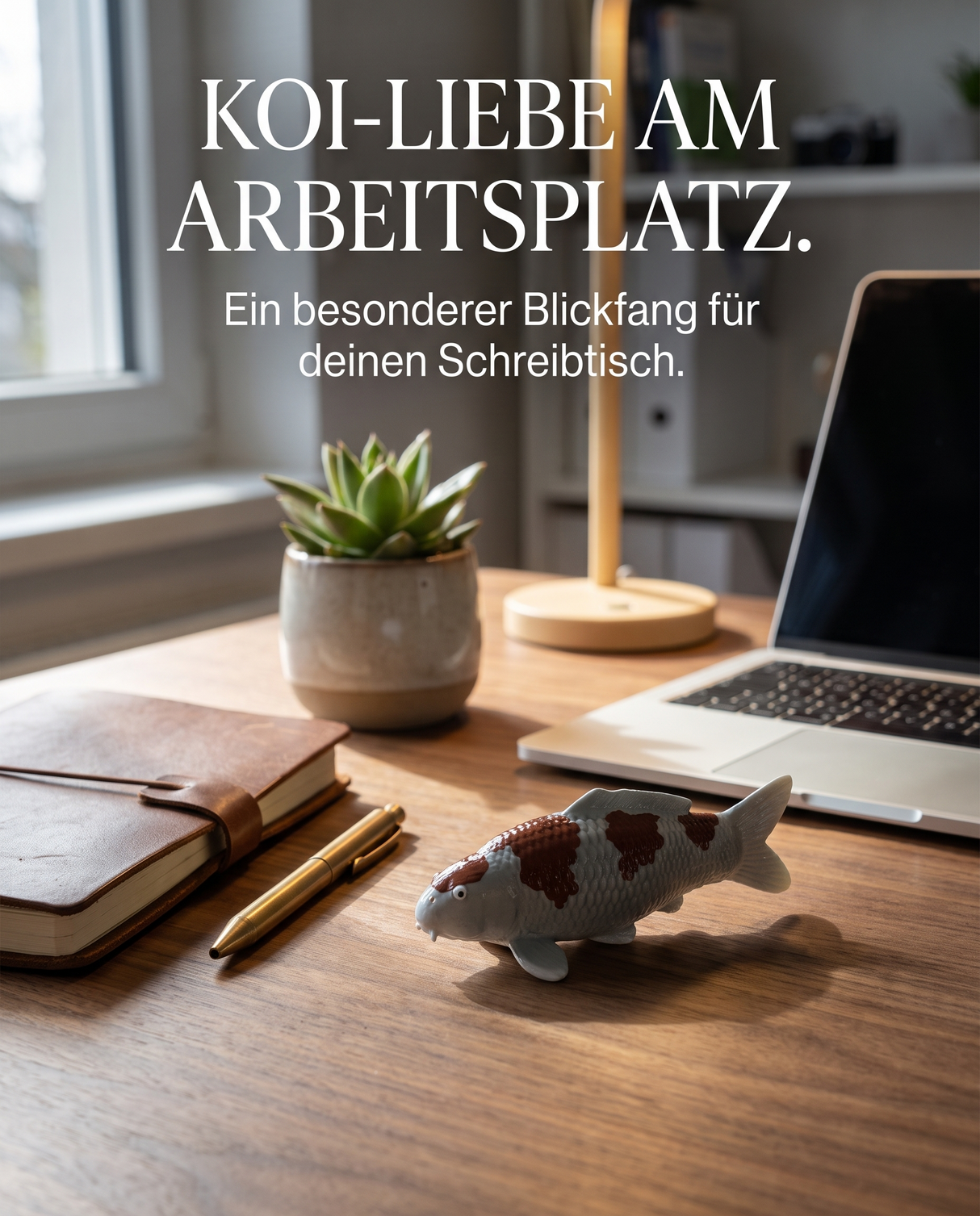 Handbemalte Ochiba Koi-Figur als besondere Schreibtisch-Deko und Blickfang am Arbeitsplatz – dekorative Fischfigur für Koi-Liebhaber