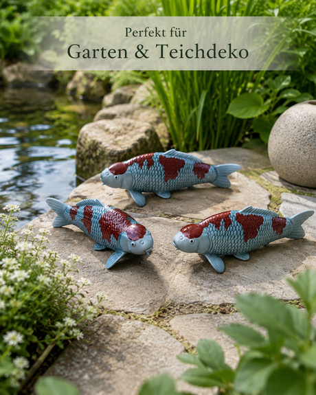 Handbemalte Ochiba Koi-Fischfigur in Braun und Blaugrau als dekorative Fisch Figur für Garten und Teichbereich