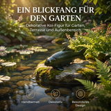 Handbemalte Olive-Chagoi Koi-Figur als besondere Gartendeko am Teichbereich – dekorative Karpfen-Figur für Garten, Terrasse und Außenbereich