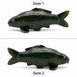 Handbemalte dunkelgrüne Olive-Chagoi Koi-Figur von beiden Seiten – dekorative Karpfen-Figur für Gartenteich, Terrasse, Wohnbereich oder Regal