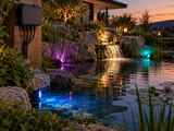 OASE ProfiLux Garden LED Controller im Einsatz mit RGB-Scheinwerfern zur Teich- und Gartenbeleuchtung