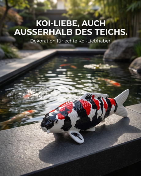 Handbemalte Showa Koi-Figur als besondere Deko in Teichnähe – dekorative Fischfigur für Garten, Terrasse und Teichbereich, ideal für Koi-Liebhaber