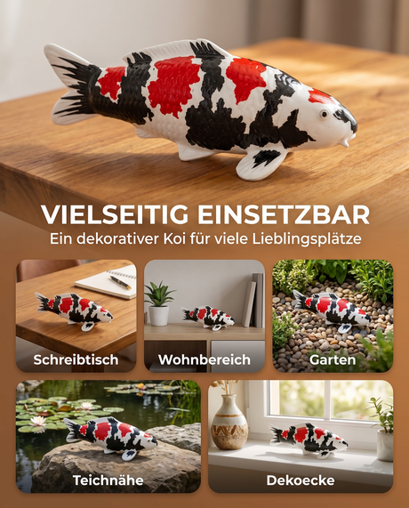Handbemalte Showa Koi-Figur als vielseitige Deko für Schreibtisch, Wohnbereich, Garten, Teichnähe oder Dekoecke