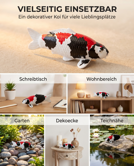 Handbemalte Showa Koi-Figur als vielseitige Deko für Schreibtisch, Wohnbereich, Garten, Dekoecke oder Teichbereich