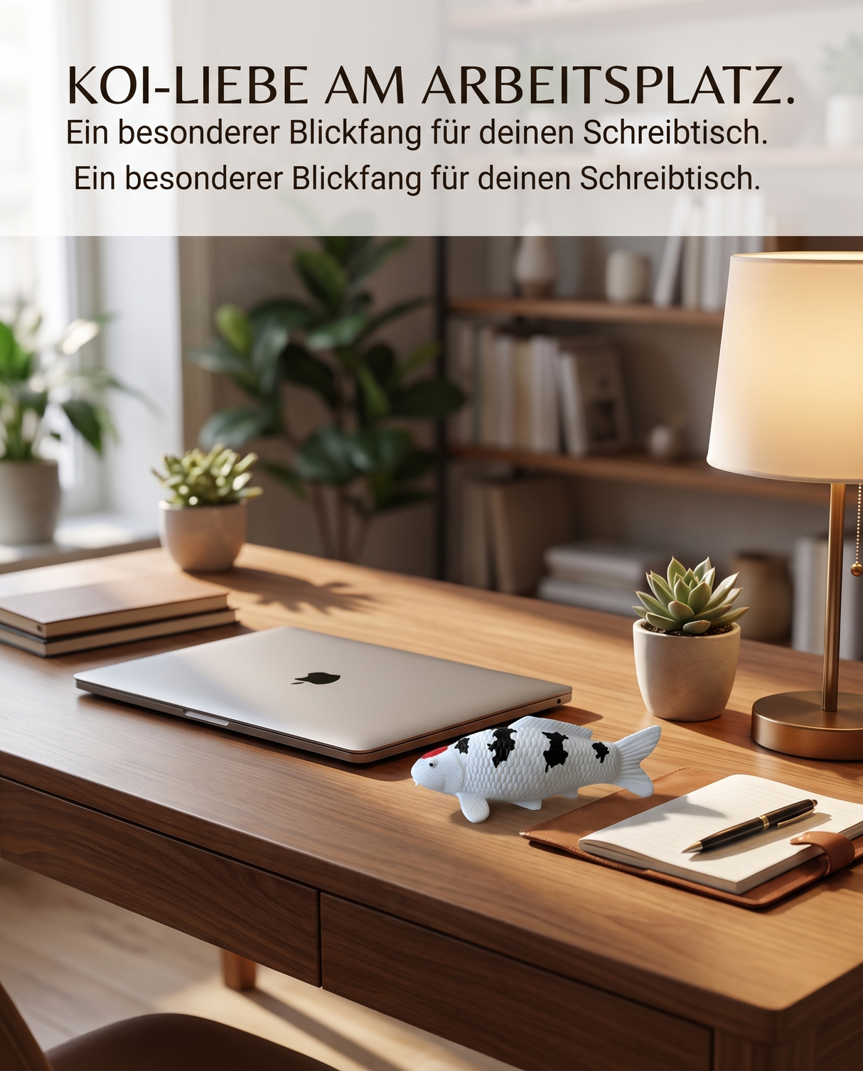 Dekorative Tancho Sanke Koi-Figur als besonderer Blickfang für Schreibtisch und Arbeitsplatz – stilvolle Fischfigur und Japan-Deko fürs Büro