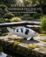 Tancho Sanke Koi-Figur als dekorativer Blickfang am Teich und im Garten – besondere Japan-Deko und Karpfen-Figur für echte Koi-Liebhaber