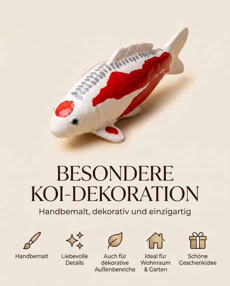 Handbemalte Tancho Shusui Koi-Figur als besondere Dekoration für Wohnraum, Garten und Außenbereich